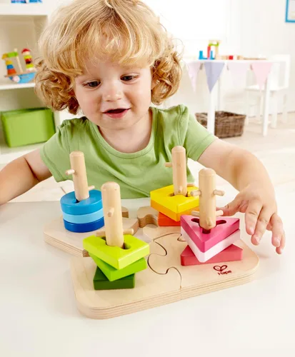 Vista 4 de Hape rompecabezas con taquetes de madera creativo para niño