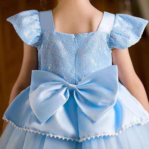 Vista 5 de Hulaha Disfraz de princesa para niñas, disfraz de cosplay de Halloween para Cenicienta, 6-7 años