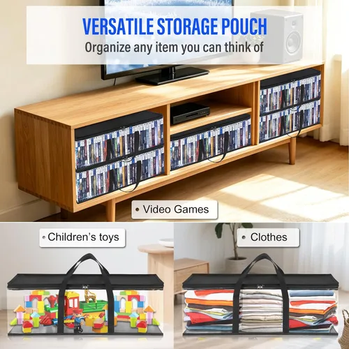 Vista 8 de Bolsas de almacenamiento de DVD CCidea (Set de 2) Funda de PVC transparente con asas para cajas de DVDs/CDs/VHS/Blu Ray/Películas/Videojuegos - Cada