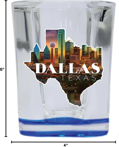 Vista 3 de Dallas Texas Design C Souvenir - Vaso de chupito cuadrado de 2.5 onzas, base azul, paquete de 2