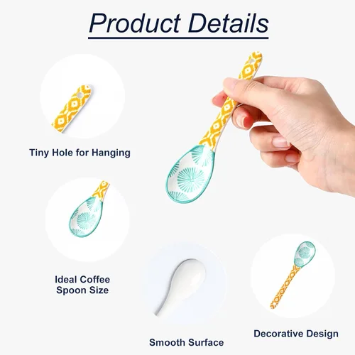 Vista 5 de Selamica cucharas de café de cerámica, cucharaditas de 5.2 pulgadas, juego de cucharas pequeñas para espresso, té, postre, agitación, aptas