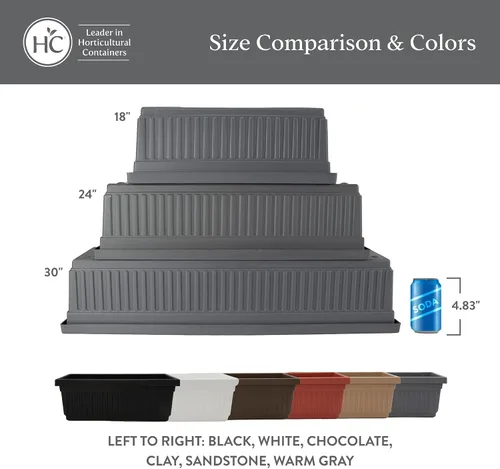 Vista 6 de The HC Companies Macetero veneciano de 18 pulgadas con tapón de drenaje, macetas de plástico ligero resistente a los rayos UV para interiores y Negro