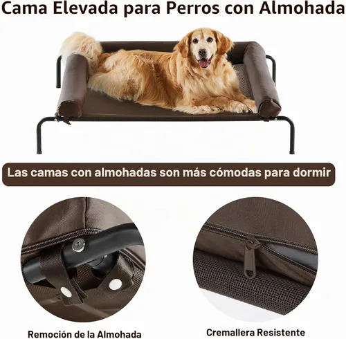 Vista 5 de Cama elevada refrescante para perros grandes – Cuna elevada impermeable con reposacabezas inclinado, malla Teslin transpirable, cama duradera