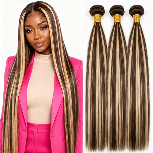 Vista 285 de P4613 Cabello humano rizado onda profunda marrón y paquetes mixtos 8 10 12 P4613 Ombre Marrón-Rubio-DP