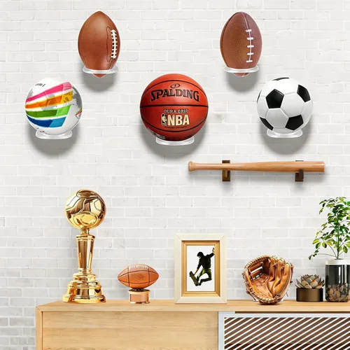 Vista 3 de BiJun Soporte de pared para baloncesto, estante de exhibición de fútbol acrílico, soporte de pared para almacenamiento de pelota transparente
