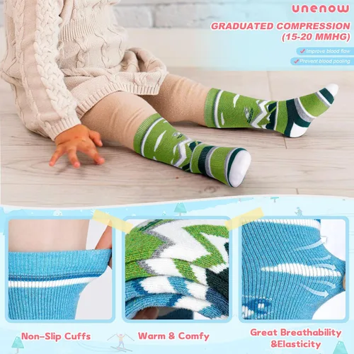 Vista 4 de unenow Calcetines de esquí de lana merino para niños, 2 pares, calcetines térmicos cálidos de invierno para niños y niñas pequeños