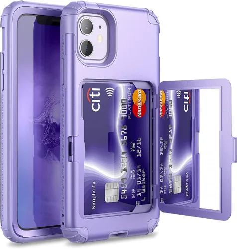 Vista 10 de WeLoveCase para iPhone 11 Estuche tipo billetera Defender con portatarjetas, cubierta con espejo oculto, tres capas, a prueba de golpes, protección