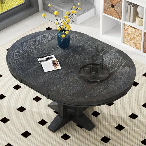 Vista 3 de JUSTONE Mesa de comedor redonda extensible, mesa de comedor de cocina con base en forma de X, juego de mesa de comedor para cocina, comedor, rincón