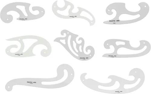 Vista 10 de Paquete de 2, Pacific Arc French Curve Set, 3 formas, regla curva transparente, herramientas de dibujo, herramientas de dibujo, herramientas