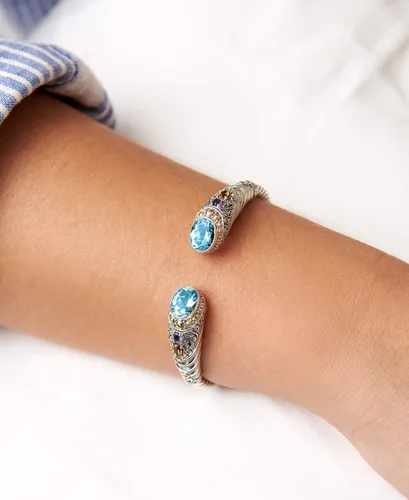 Vista 3 de DEVATA Sterling Silver 925 and 18K Gold with AmethystCitrineBlue TopazPeridotPink Topaz Bali Filigree Cuff Bracelet DHK3585
