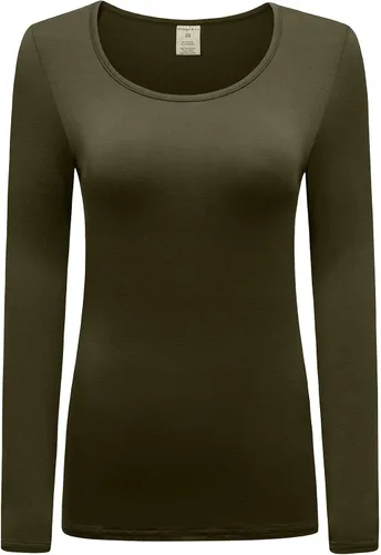 Vista 36 de OThread & Co. Camiseta de manga larga con cuello redondo para mujer, capa básica, de elastano Albaricoque