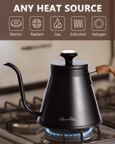 Vista 6 de Harriet Hervidor de cuello de cisne con termómetro para verter sobre café y té, 37 onzas líquidas, acero inoxidable, base duradera de 3 capas