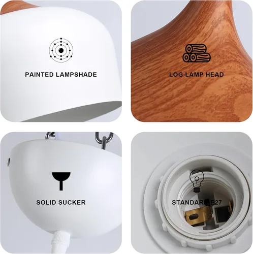 Vista 4 de SUNLLOK Lámpara colgante blanca moderna, con patrón de madera, cúpula minimalista hacia abajo, lámpara colgante de techo, lámpara industrial