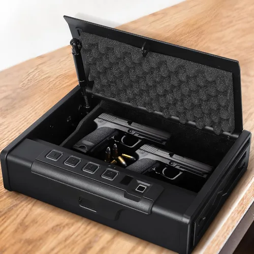 Vista 4 de Towallmark Caja fuerte para armas, caja fuerte biométrica para pistolas, tres maneras de acceso rápido para pistola de huellas dactilares segura