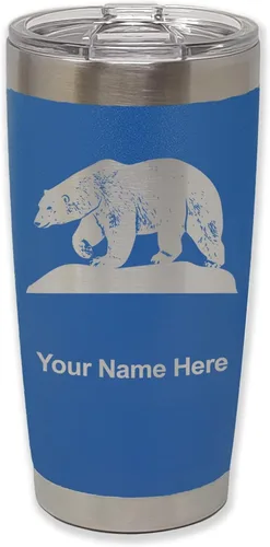 Vista 30 de LaserGram Vaso aislado al vacío de 20 onzas, oso polar, grabado personalizado incluido (negro)