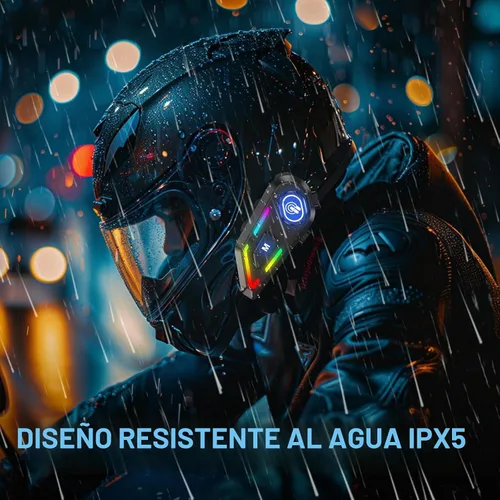 Vista 4 de Auriculares Bluetooth para casco con luces RGB para conductores, altavoces de casco con micrófonos duales, llamadas manos libres, música, IPX5
