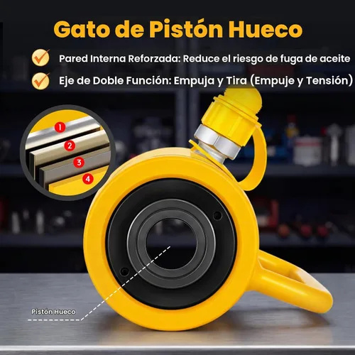 Vista 4 de NEWTRY Gato hidráulico hueco de 20 toneladas con cilindro de 2’’ de carrera Porta Power Ram de elevación industrial con retracción automática