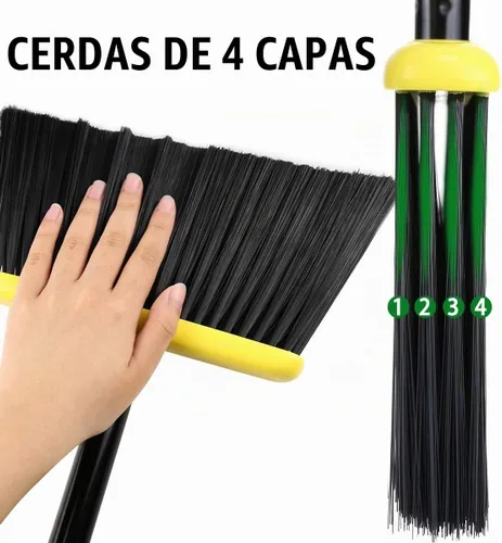 Vista 4 de Juego de escoba y recogedor, escoba interior con bandeja para el polvo para el hogar, escoba de cocina angular para barrer el piso