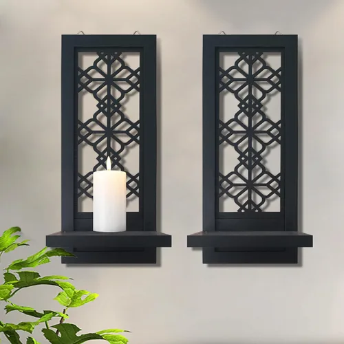 Vista 3 de ZOLAPI Juego de 2 candelabros de vela, aplique de acento de granja, candelabro negro para decoración de pared para decoración del hogar, sala