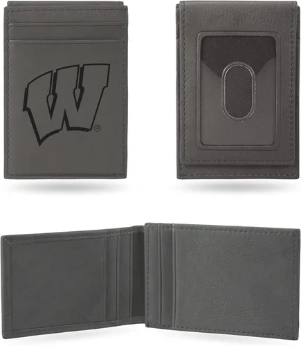 Vista 107 de Rico Industries NCAA - Cartera de bolsillo frontal grabada con láser gris, compacta, cómoda, delgada