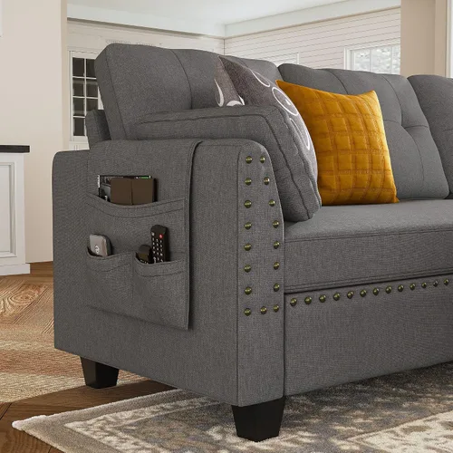 Vista 4 de HONBAY - Sofá seccional convertible en forma de L, sofá reversible seccional para sala de estar, color gris