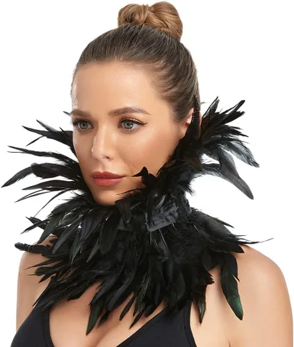 Vista 2 de Losnexiw Disfraz de bruja de cisne maléfica de plumas negras góticas para Halloween