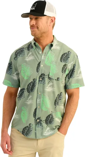 Vista 35 de HUK Camisa Kc Scott estampada Kona, camisa de rendimiento con botones de manga larga para hombre Fish Chaos - Blanco