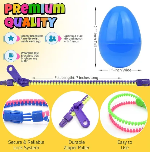 Vista 2 de UpBrands Caja a granel de 720 huevos de Pascua prellenados con pulseras de cremallera de juguete para ansiedad, suministros de caza de huevos