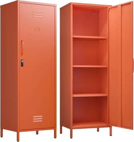 Vista 13 de Armario de almacenamiento de metal con puertas y estante, gabinetes de almacenamiento para oficina, aparador para oficina, sala de estar, comedor
