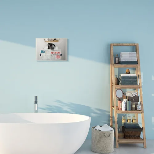 Vista 3 de Stupell Industries Baño Pug Daily Toilet Briefing Dog Humor, diseñado por Ziwei Li Art, 10 x 15, placa de pared