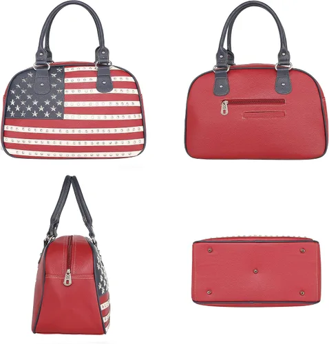 Vista 3 de Montana West Western Tooling - Juego de 3 maletas de cuero vegano en relieve, ruedas giratorias de mano para viajes, DD bandera americana roja
