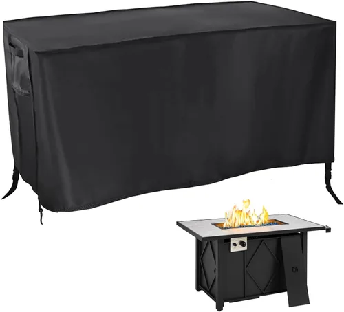 Vista 23 de Cubierta rectangular para fogata, impermeable, para mesa de fuego de gas propano al aire libre, 28 pulgadas de largo x 28 pulgadas de ancho x 24