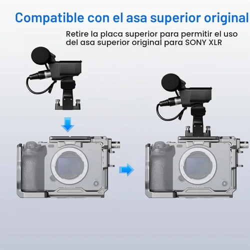 Vista 8 de SIRUI Jaula para cámara Sony FX 3 FX30 con abrazadera de cable para correa de muñeca para riel HDMI NATO, placa QR para Arca-Swiss, compatible