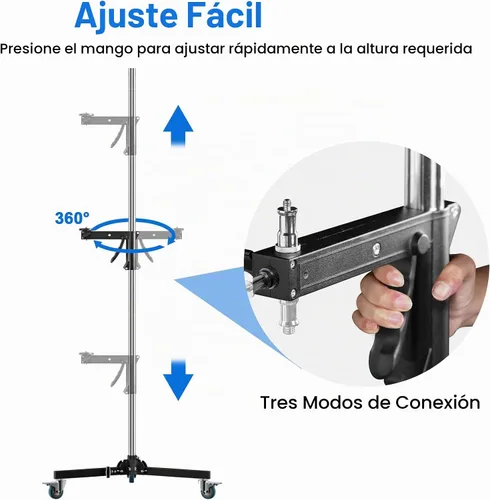 Vista 3 de Selens - Soporte de luz resistente (98.4 pulgadas, carga máxima, 33 libras/33.1 lbs) 2 Pistol Grips Detachable Poles, 360°Swivel Casters, 1/4” to