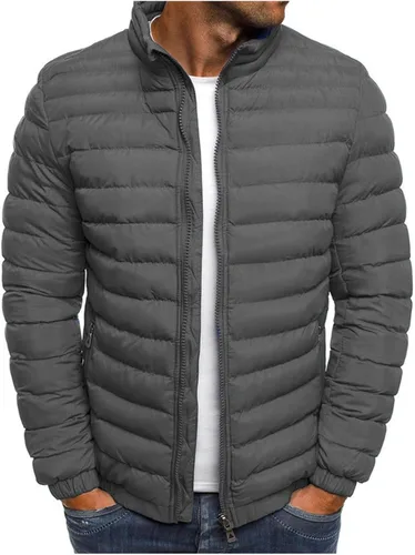 Vista 3 de Chaqueta bomber para hombre, ligera, para otoño, invierno, con cremallera, acolchada, resistente al viento, abrigo de plumón