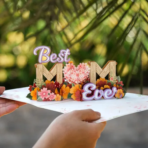 Vista 3 de Paper Love Frndly - Tarjeta desplegable 3D para el día de la madre, la mejor mamá del mundo, para madre, esposa, cualquier persona, 100% reciclada