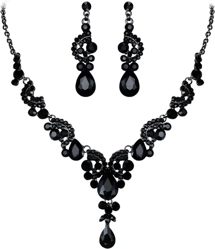 Vista 13 de Ever Faith - Conjunto de collar y aretes de lágrima con cristales de diamantes de imitación para novia, ondas florales