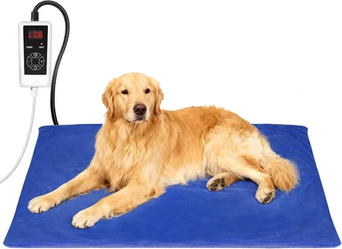 Vista 8 de RIOGOO Almohadilla térmica para mascotas, almohadilla térmica eléctrica para perros y gatos con temporizador, manta térmica para perros con 6 Azul