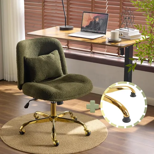 Vista 10 de VINGLI Silla de Oficina Ancha con Patas Cruzadas, Silla de Escritorio Ergonómica Buttprint Cómoda con Almohada y Base Dorada, Doble Uso con/sin