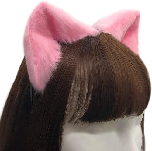 Vista 5 de Dolmtop Diadema hecha a mano con orejas de perro de gato, zorro, lobo, accesorios de disfraz para Halloween y Navidad