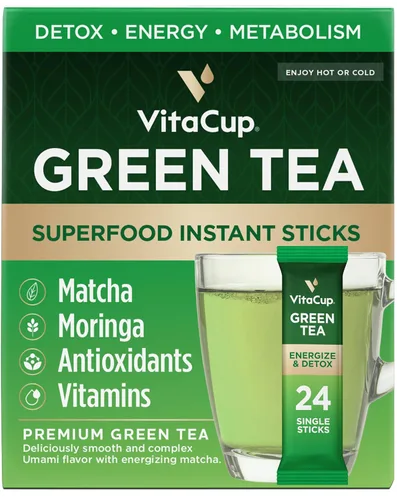 Vista 5 de VitaCup Paquete de café instantáneo delgado y paquete instantáneo de té verde (48) paquete para energía, desintoxicación y apoyo dietético (2) 24