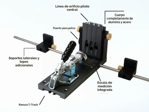 Vista 7 de Sistema de Plantilla para Agujeros de Bolsillo de Aluminio Pro M2 Ajustable y Fácil de Usar Herramienta de Carpintería de Unión para Proyectos