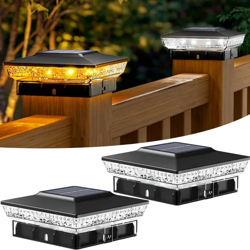 Vista 26 de btfarm Paquete de 8 luces solares para punta de poste al aire libre, 2 modos de color 16 luces LED para postes de valla se ajustan a 4x4 3.5x3.5