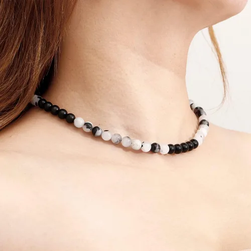Vista 4 de Jewever Gargantillas de cristal con cuentas de obsidiana negracuarzo rutilado para mujeres y hombres con cristales curativos de energía unisex