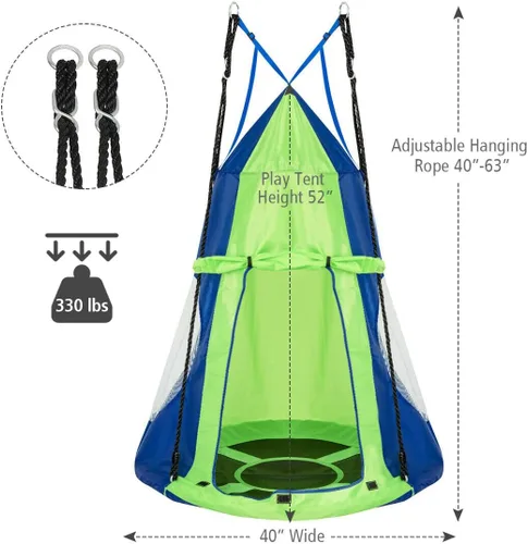 Vista 5 de Silla hamaca colgante para niños, asiento de tienda de campaña para uso en interiores y exteriores, perfecta para niños, adultos, soporta 330 libras
