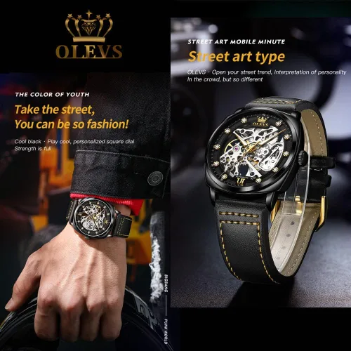 Vista 5 de OLEVS Relojes mecánicos automáticos para hombres, impermeables, de metal, relojes de pulsera automáticos de acero inoxidable
