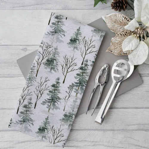 Vista 3 de Seliem Hello Winter - Juego de 2 toallas de cocina con diseño de pinos en acuarela, diseño de reno cardenal, azul y gris, para secar a mano, pájaro