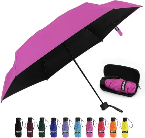 Vista 11 de Yoobure Mini Travel Umbrella with Case, Compact Folding Umbrella Flor de melocotón azul