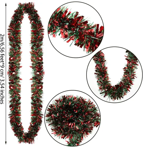 Vista 3 de BBTO 6 guirnaldas de oropel de Navidad de 39.4 pies para decoración de árbol de Navidad, corona de oropel con purpurina metálica gruesa para hogar
