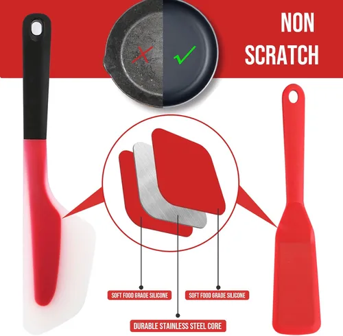 Vista 2 de Webake Juego de espátulas de tortilla de silicona, grandes y pequeñas, resistentes al calor, antiadherentes, aptas para lavavajillas